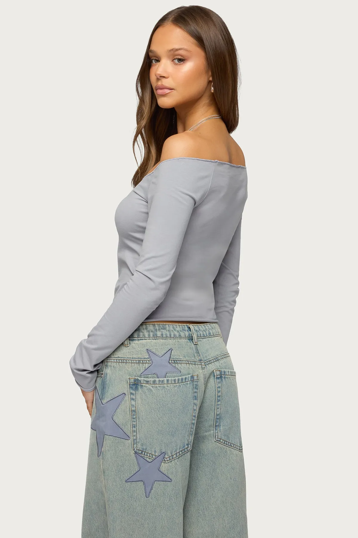 Nattie Off Shoulder V Neck Top sold by Edikted product image thumbnail 4