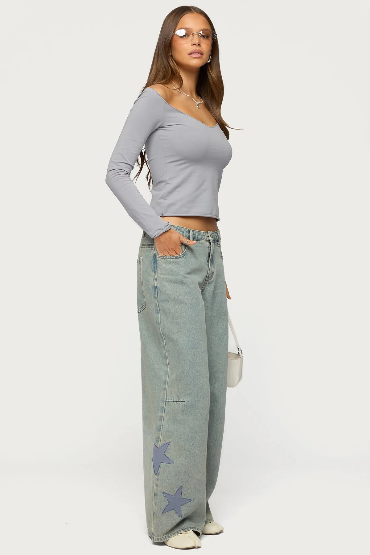 Trish Stars Low Rise Baggy Jeans sold by Edikted