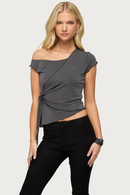 Asymmetric Off Shoulder Wrap Top made by Edikted