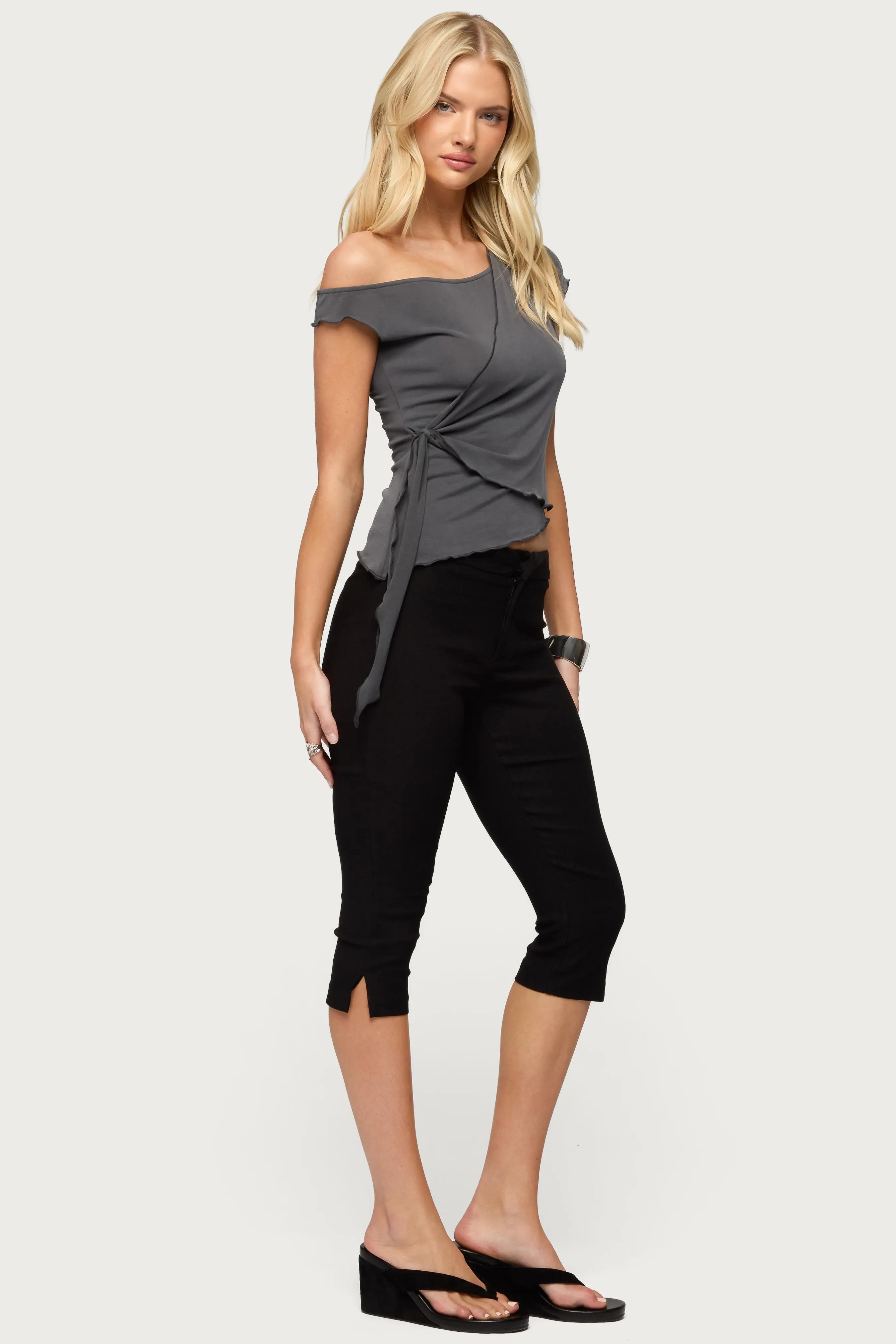 Asymmetric Off Shoulder Wrap Top sold by Edikted product image thumbnail 4