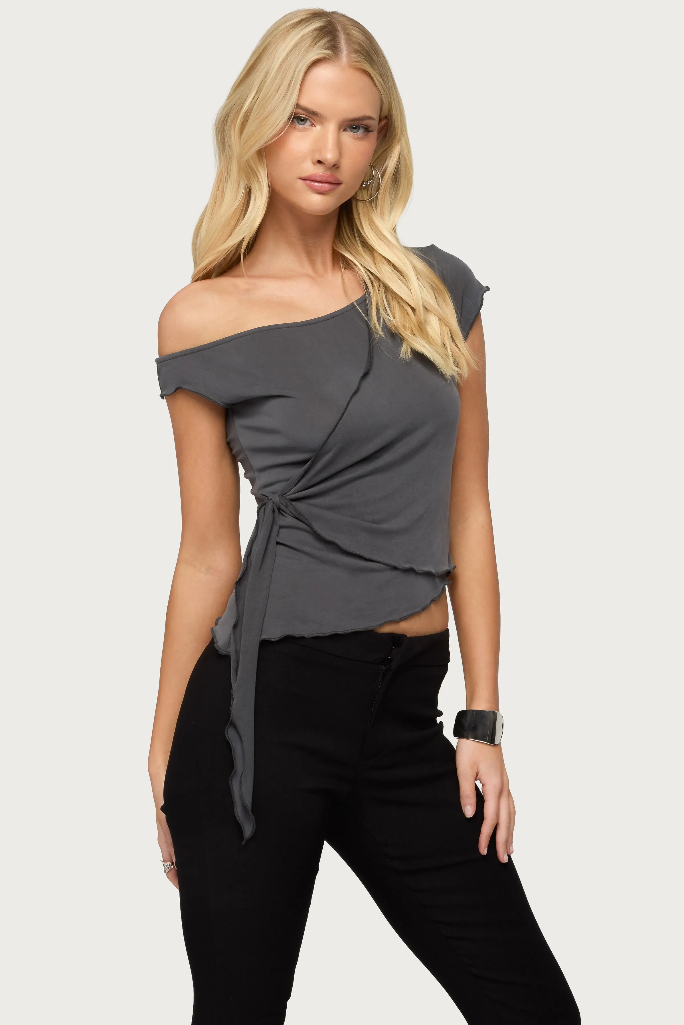 Asymmetric Off Shoulder Wrap Top sold by Edikted product image thumbnail 3