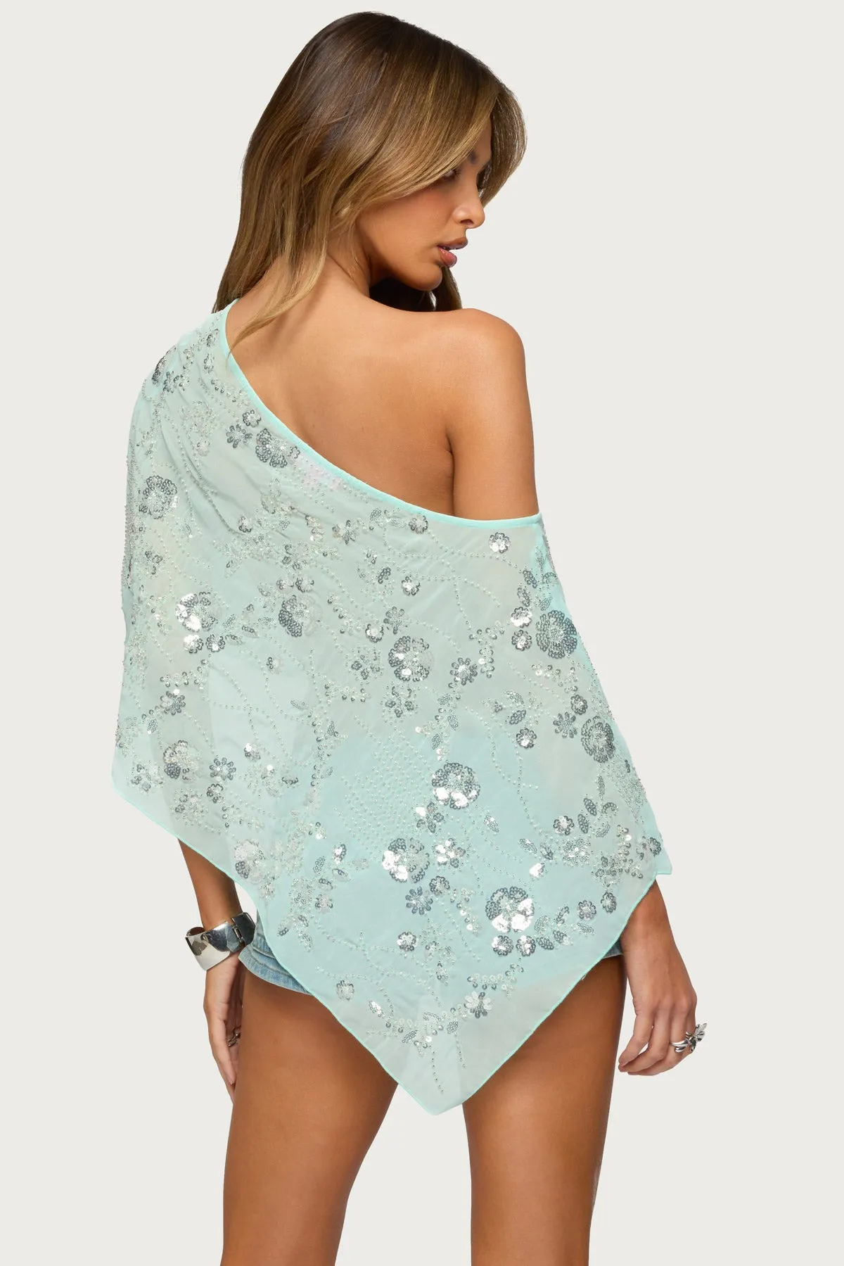 Triana Bead & Sequin Chiffon Poncho sold by Edikted product image thumbnail 5