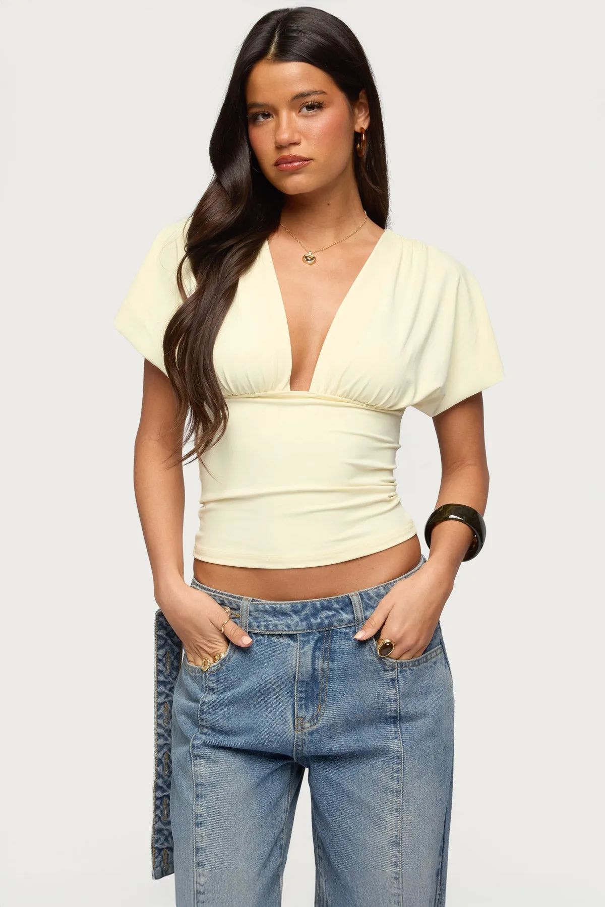 Flutter Plunging V Neck Top sold by Edikted