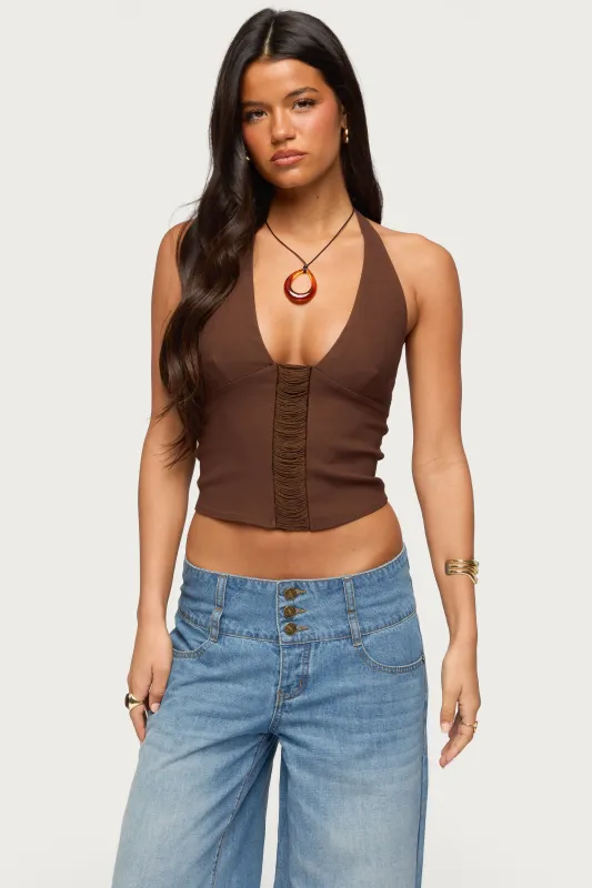 Alira Fringed Panel Halter Top made by Edikted