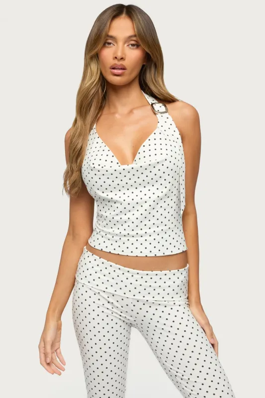 Eloisa Polka Dot Buckle Halter Top made by Edikted