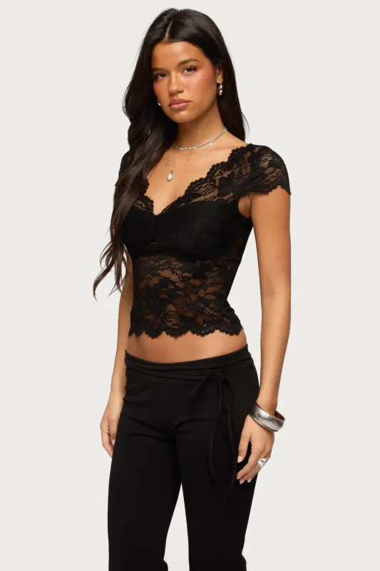 Elza Scalloped Sheer Lace Top made by Edikted