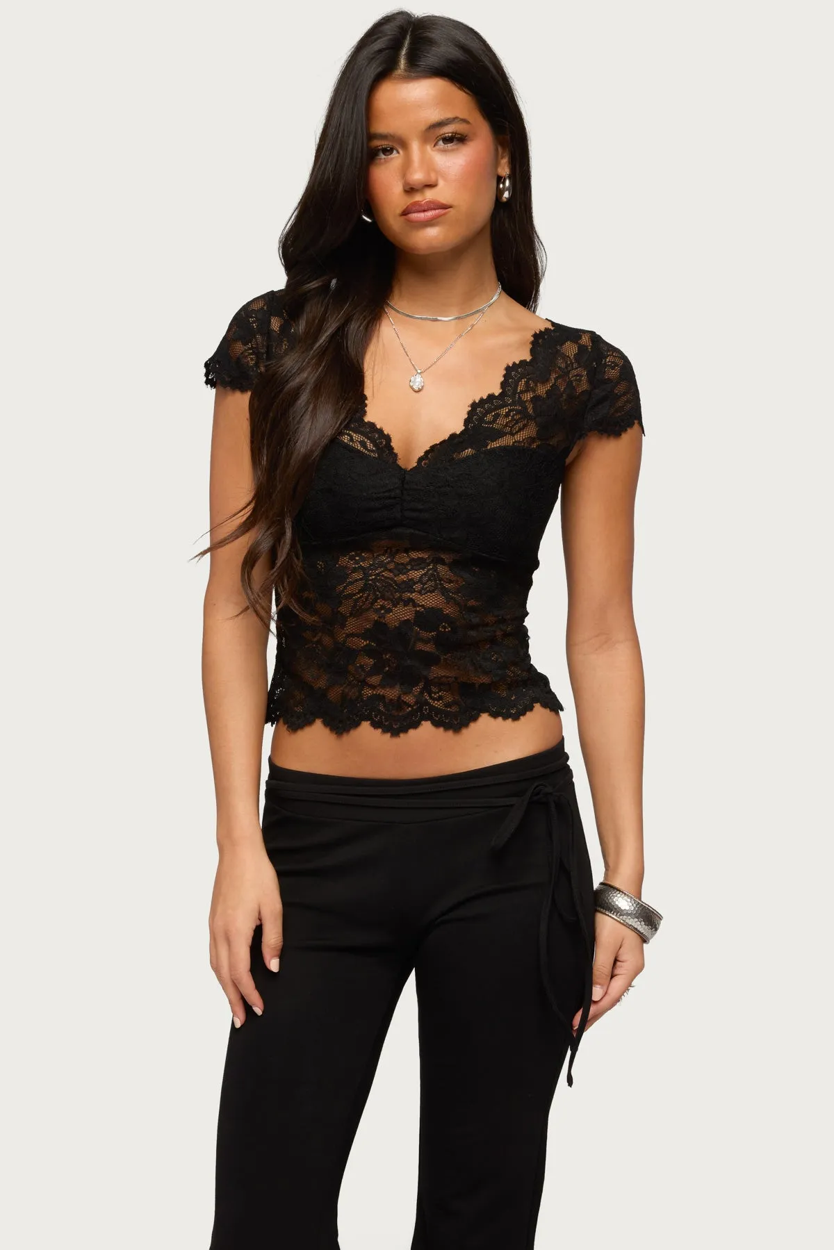 Elza Scalloped Sheer Lace Top sold by Edikted product image thumbnail 3