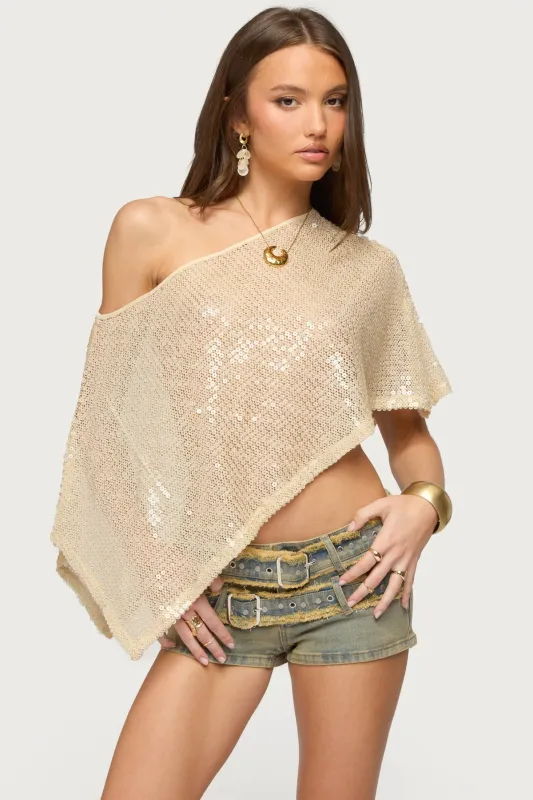 Alanna Sheer Sequin Poncho made by Edikted
