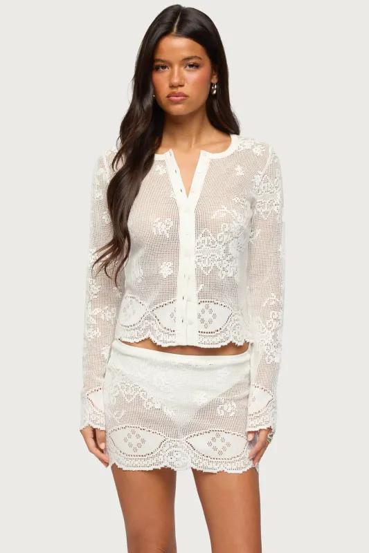 Rusa Button Up Sheer Crochet Top made by Edikted
