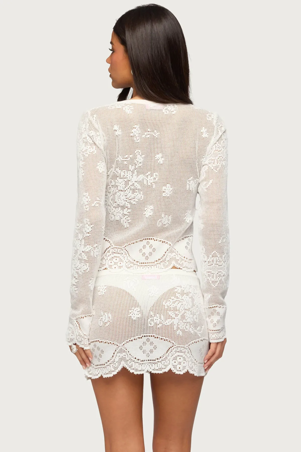 Rusa Button Up Sheer Crochet Top sold by Edikted product image thumbnail 5