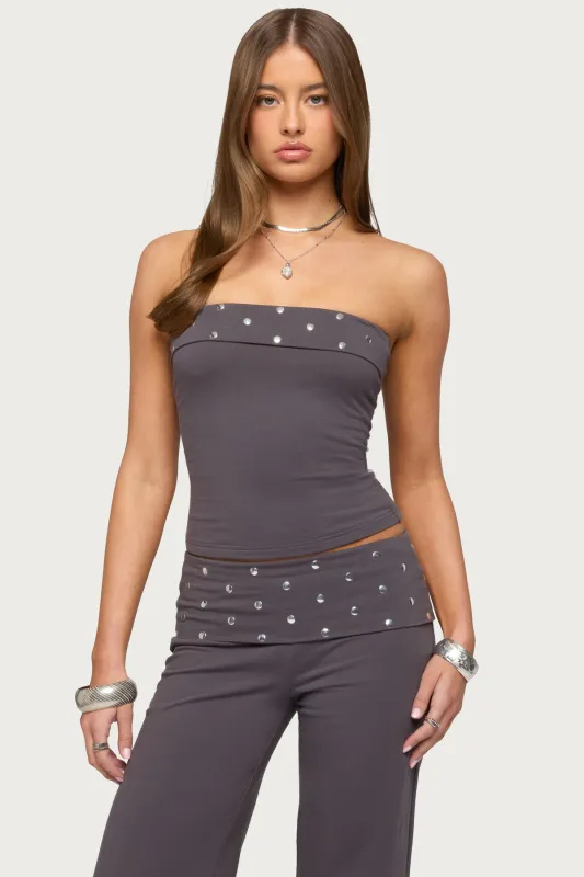 Breanna Studded Foldover Tube Top made by Edikted