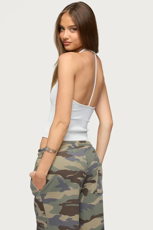 Kristene Ribbed Halter Top made by Edikted