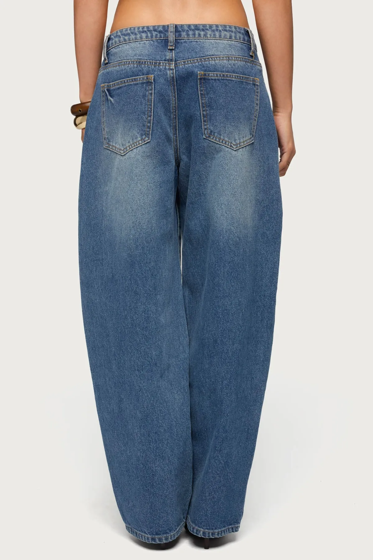 Button Stitch Low Rise Barrel Jeans sold by Edikted product image thumbnail 5