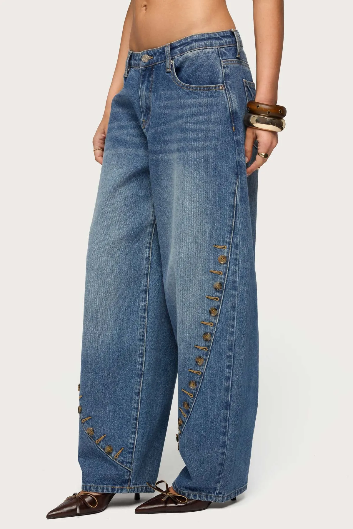 Button Stitch Low Rise Barrel Jeans sold by Edikted product image thumbnail 4