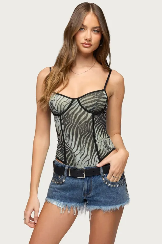 Minerva Zebra Cupped Mesh Bodysuit made by Edikted