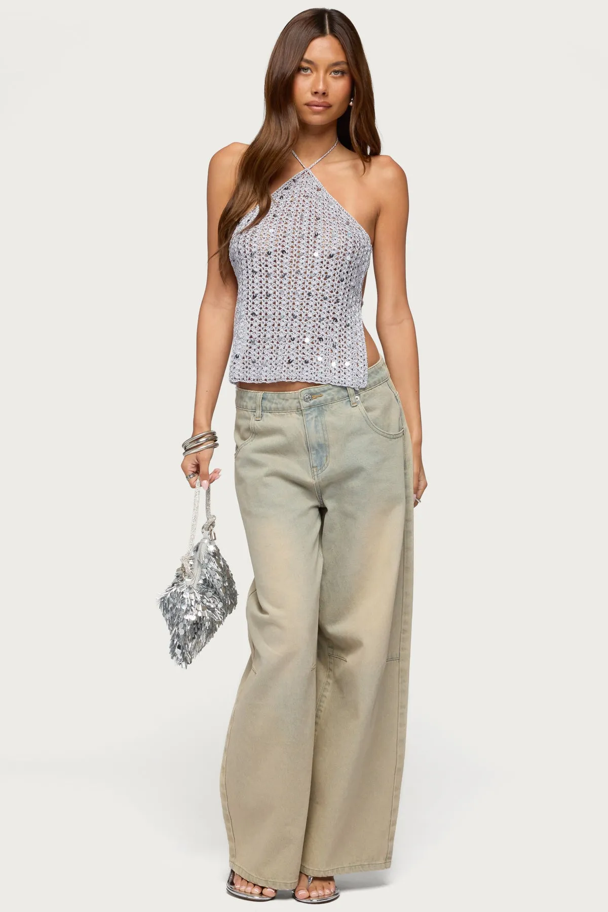 Thaly Backless Sequin Crochet Halter Top sold by Edikted product image thumbnail 2