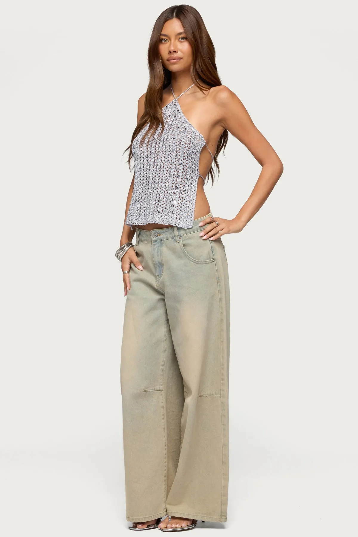 Thaly Backless Sequin Crochet Halter Top sold by Edikted product image thumbnail 4
