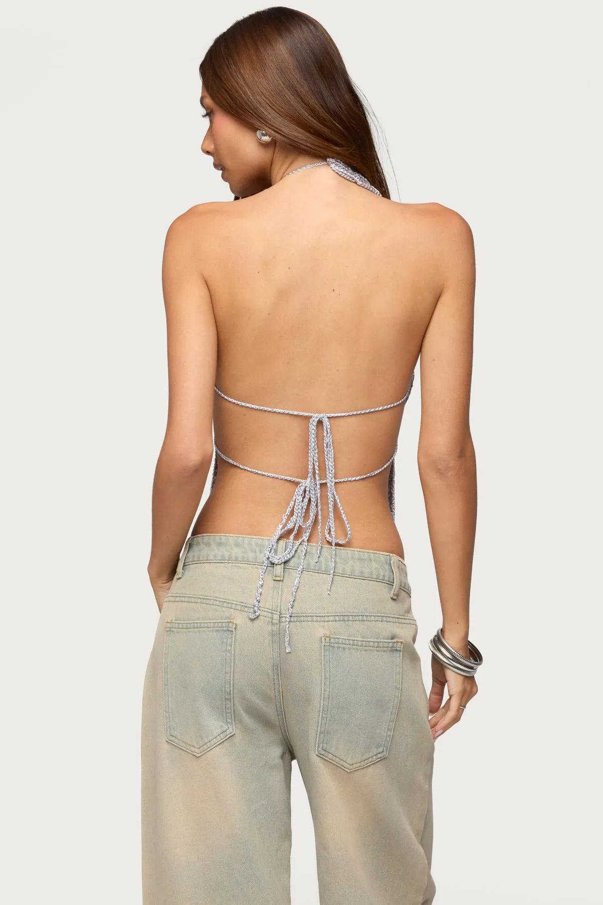 Thaly Backless Sequin Crochet Halter Top sold by Edikted product image thumbnail 5