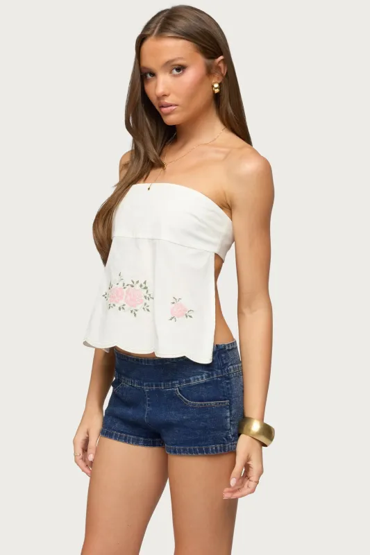 Shiri Floral Embroidered Backless Top made by Edikted