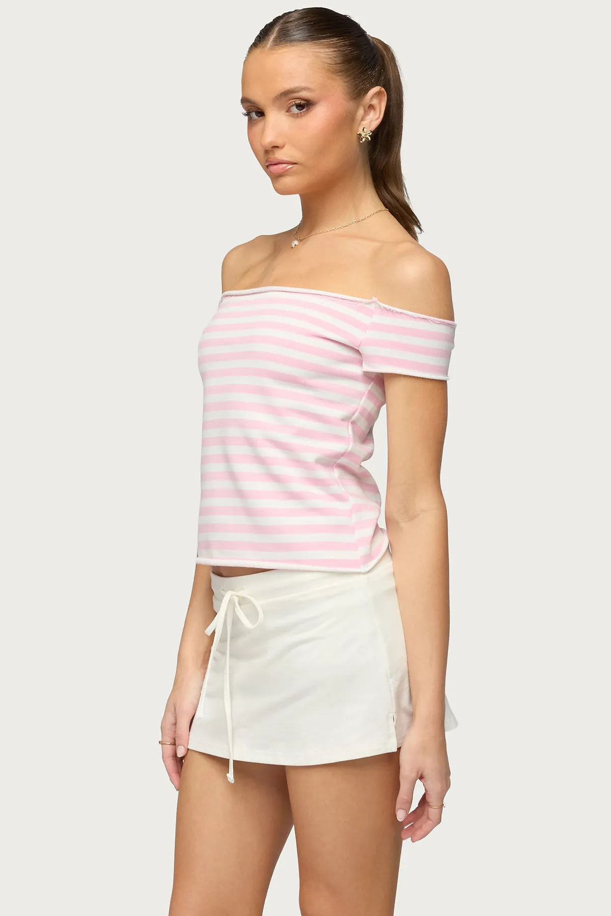 French Terry Striped Off Shoulder Top sold by Edikted product image thumbnail 3