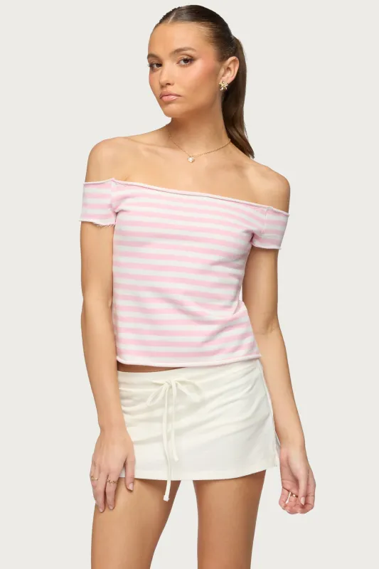 French Terry Striped Off Shoulder Top made by Edikted