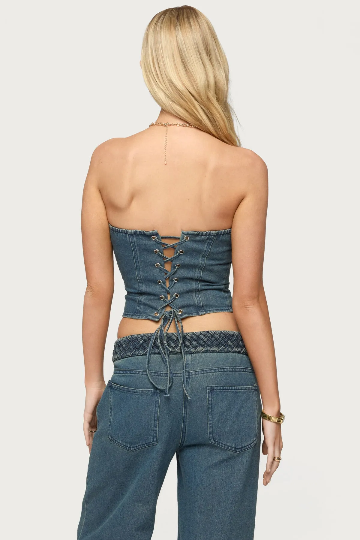 Braidey Strapless Denim Top sold by Edikted product image thumbnail 5