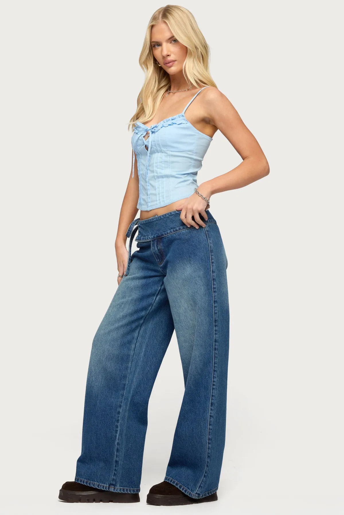 Cleo Tie Waist Low Rise Baggy Jeans sold by Edikted product image thumbnail 5