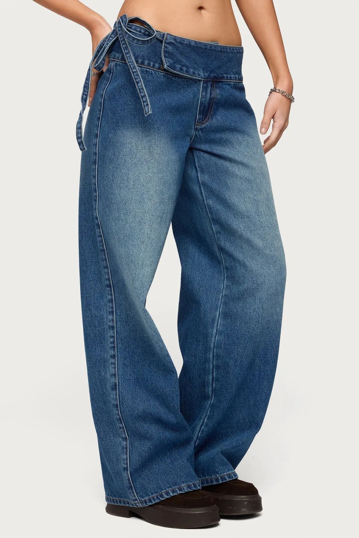 Cleo Tie Waist Low Rise Baggy Jeans sold by Edikted product image thumbnail 3