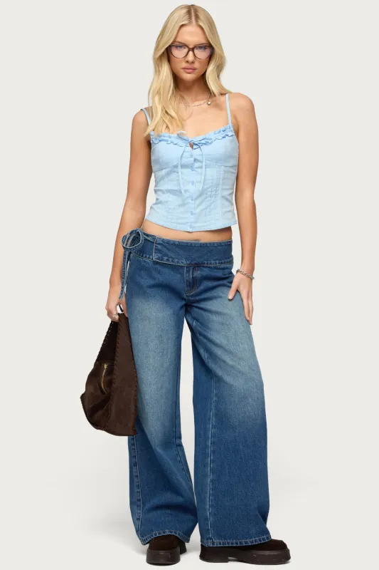 Cleo Tie Waist Low Rise Baggy Jeans made by Edikted