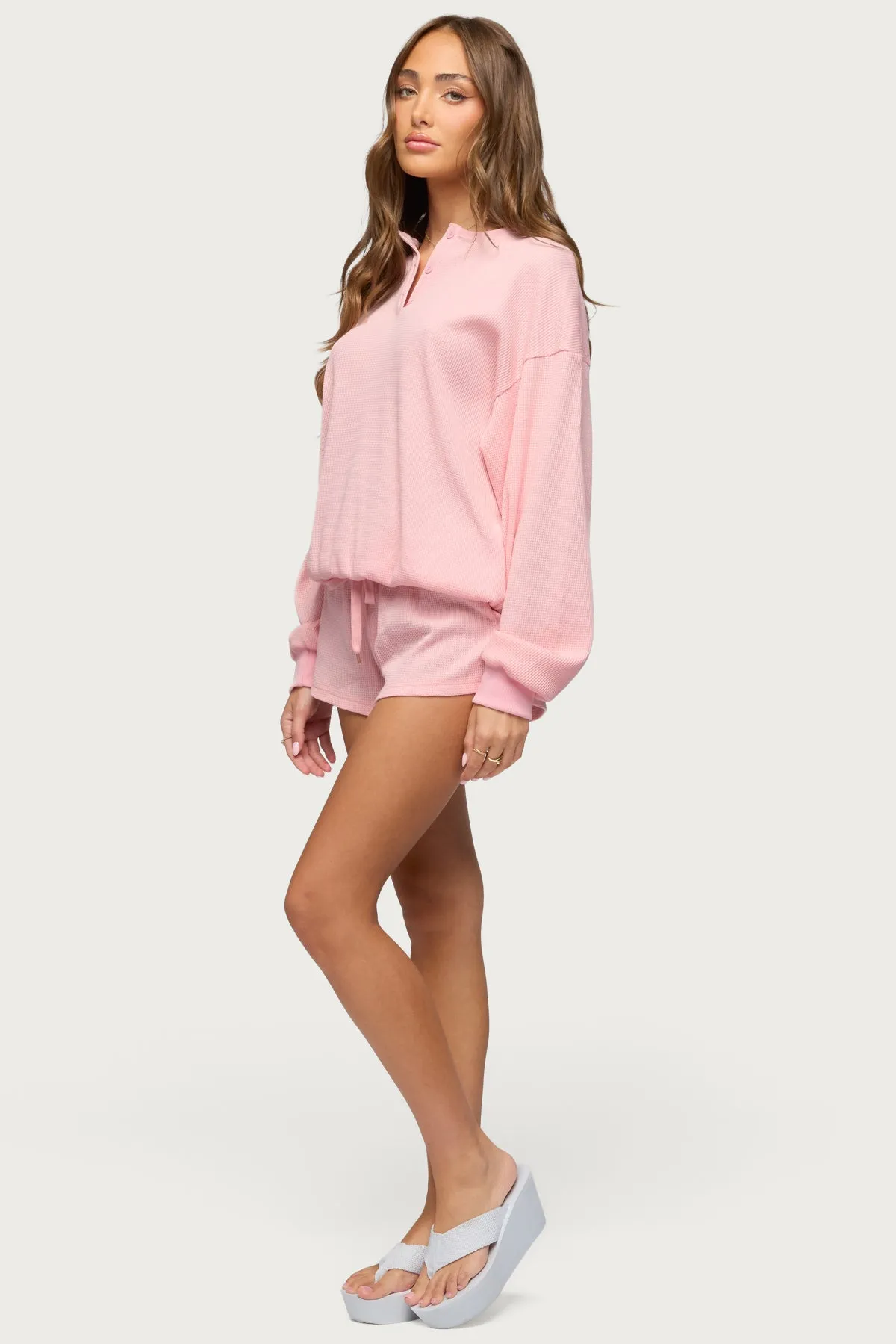 Baila Waffle Henley Top sold by Edikted product image thumbnail 3