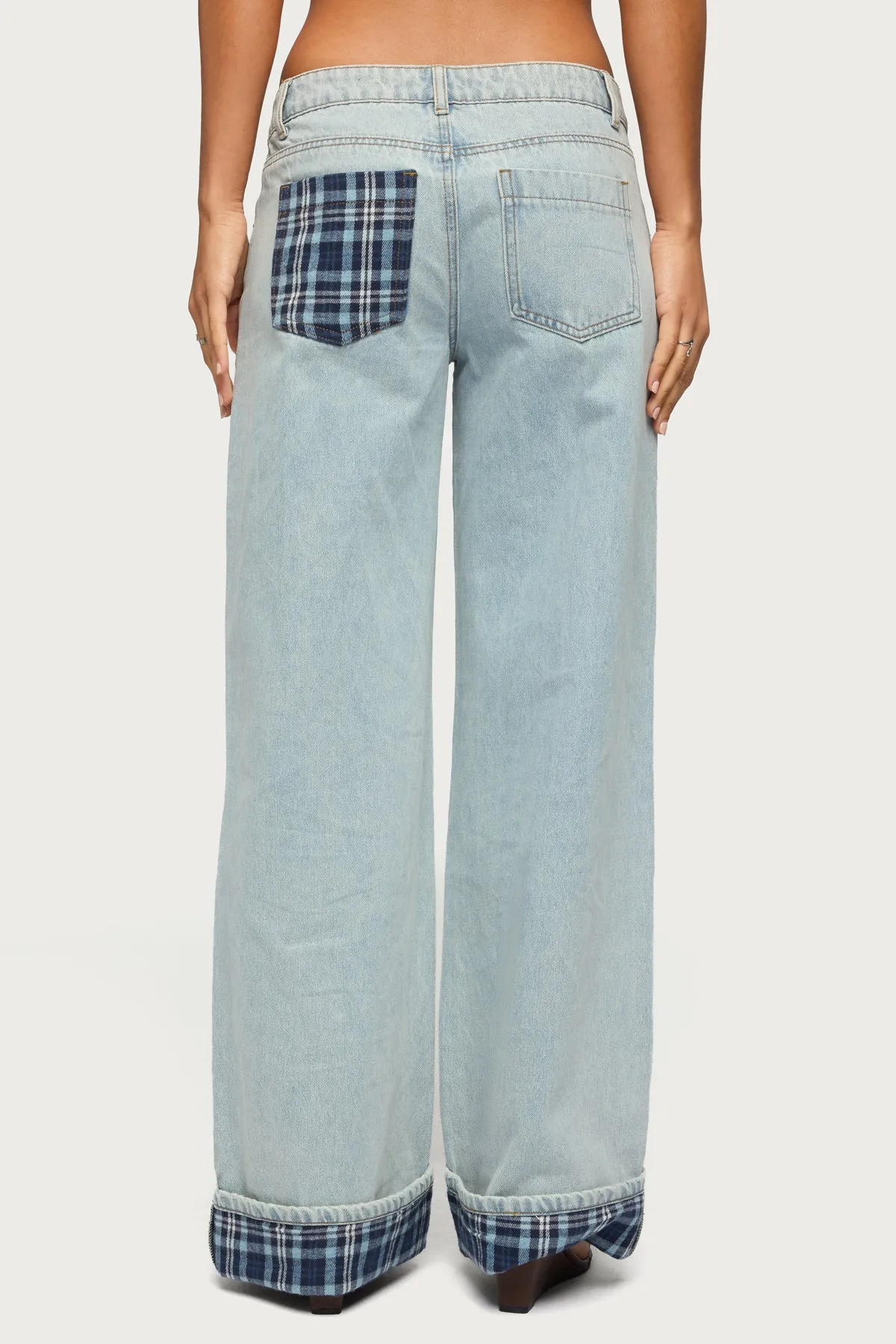 Plaid Cuffed Low Rise Baggy Jeans sold by Edikted product image thumbnail 4