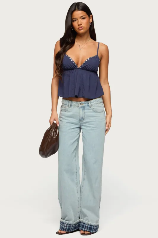 Plaid Cuffed Low Rise Baggy Jeans made by Edikted