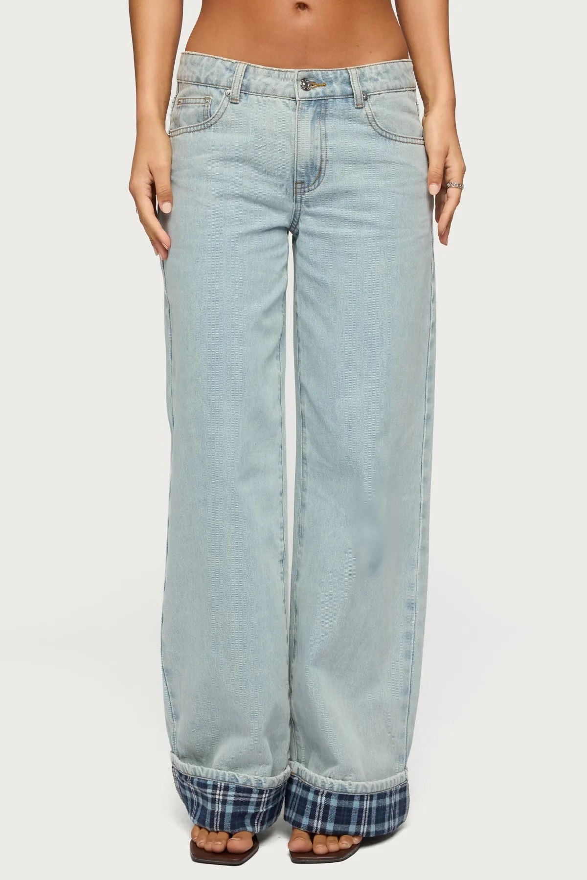 Plaid Cuffed Low Rise Baggy Jeans sold by Edikted product image thumbnail 2