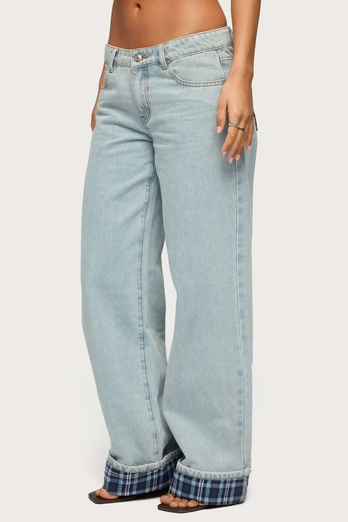 Plaid Cuffed Low Rise Baggy Jeans sold by Edikted product image thumbnail 3