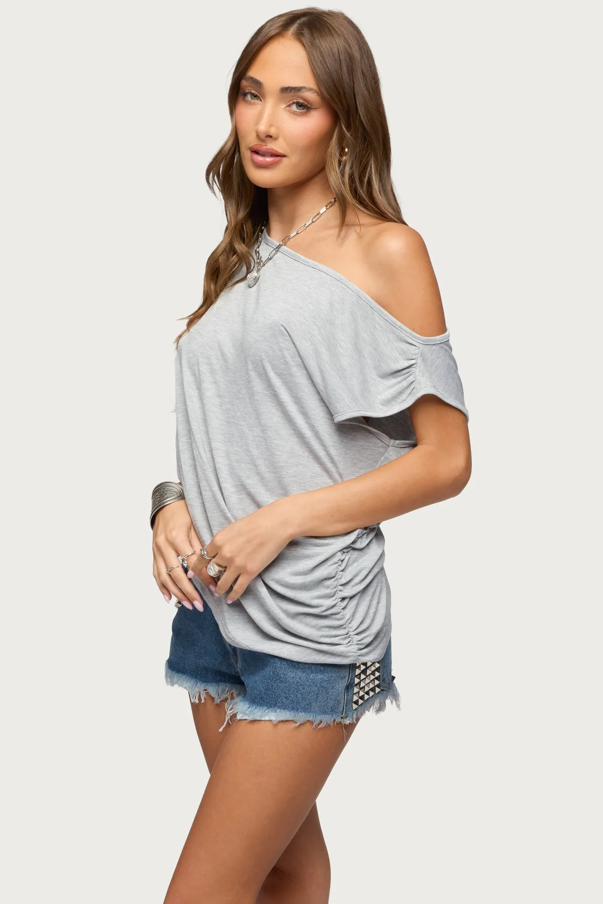 Ofelia Asymmetric Off Shoulder Ruched Top sold by Edikted product image thumbnail 3