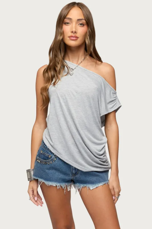 Ofelia Asymmetric Off Shoulder Ruched Top made by Edikted