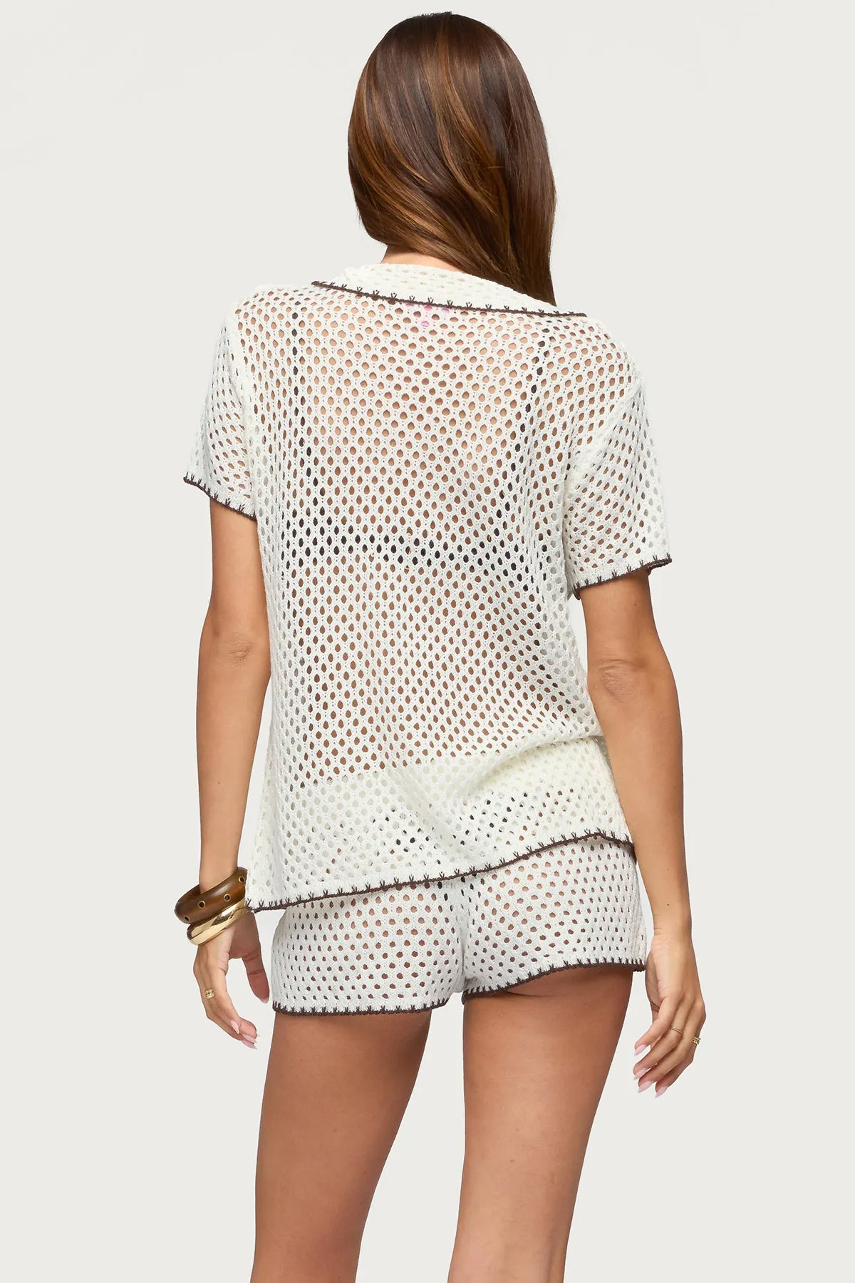 Rocca Contrast Button Up Crochet Top sold by Edikted product image thumbnail 4