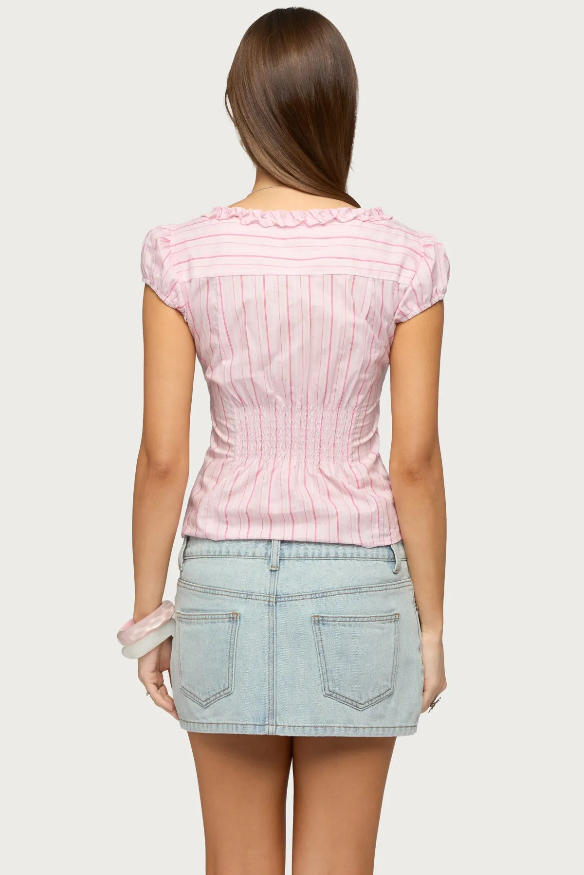 Georgia Ruffle Striped Button Up Top sold by Edikted product image thumbnail 5