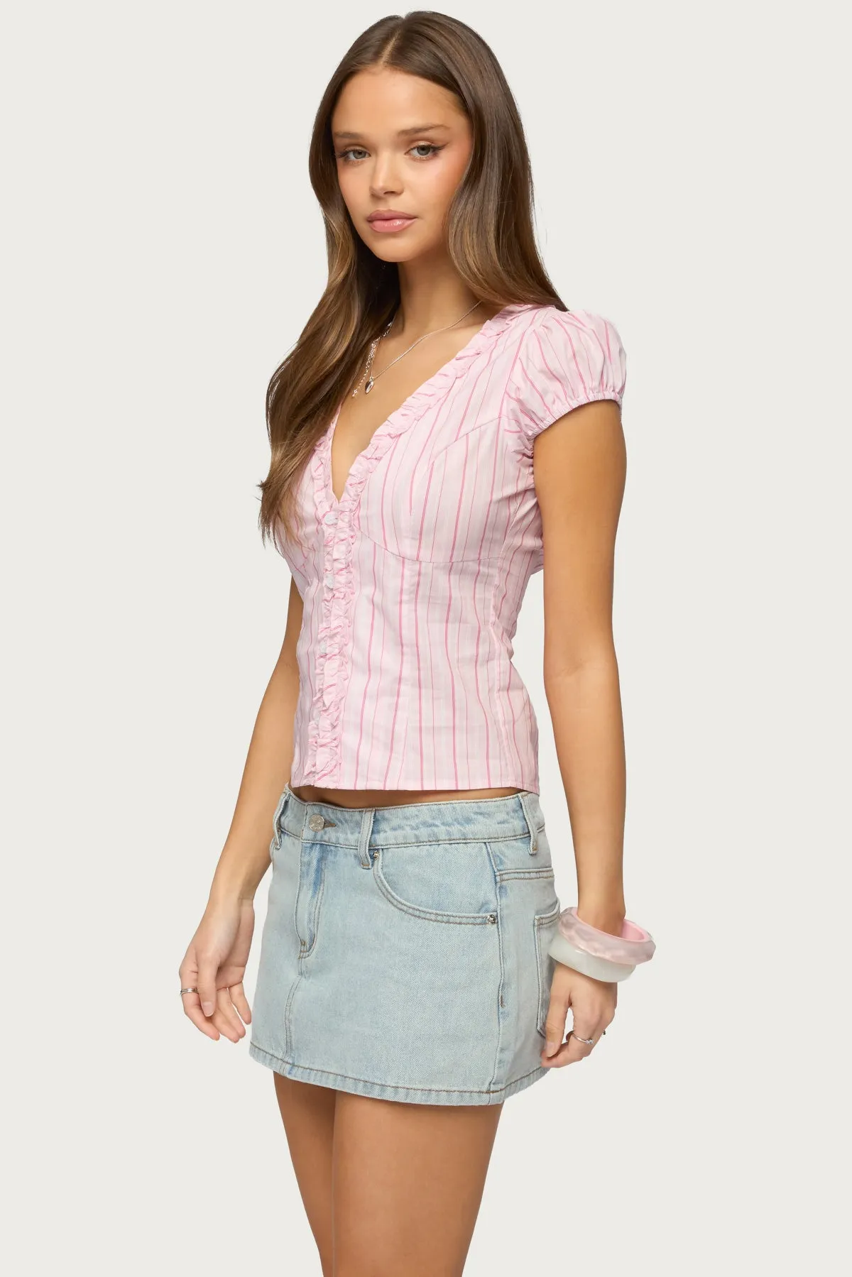 Georgia Ruffle Striped Button Up Top sold by Edikted product image thumbnail 3