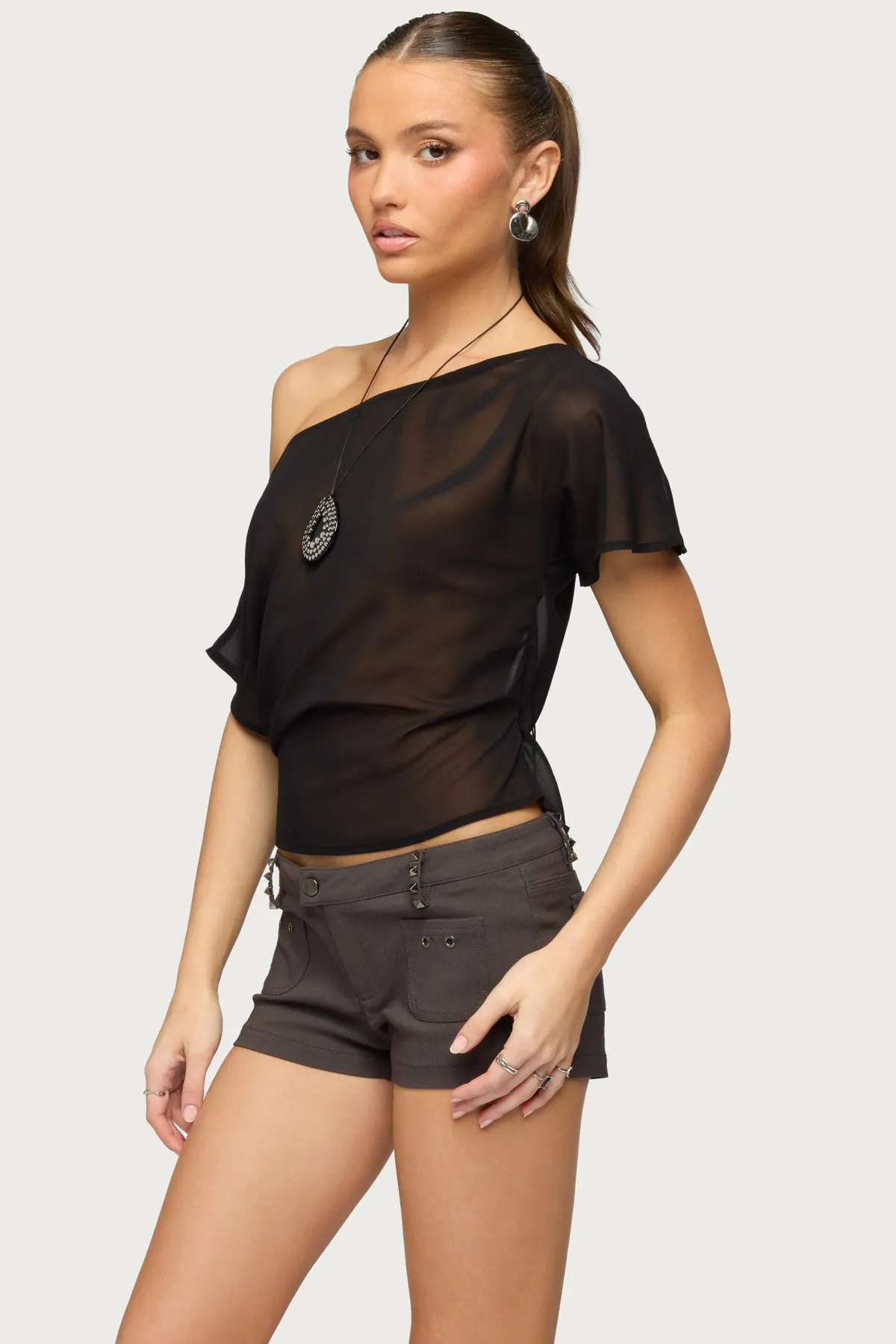 Noria Sheer Chiffon Off Shoulder Top sold by Edikted product image thumbnail 3