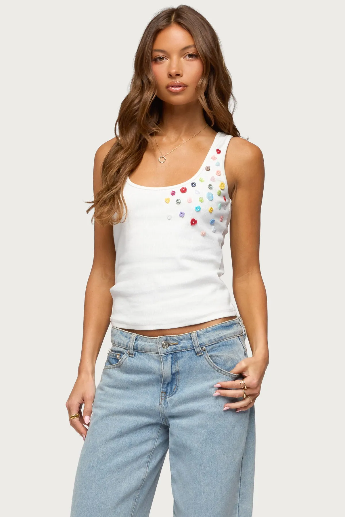 Natash Mixed Button Tank Top sold by Edikted