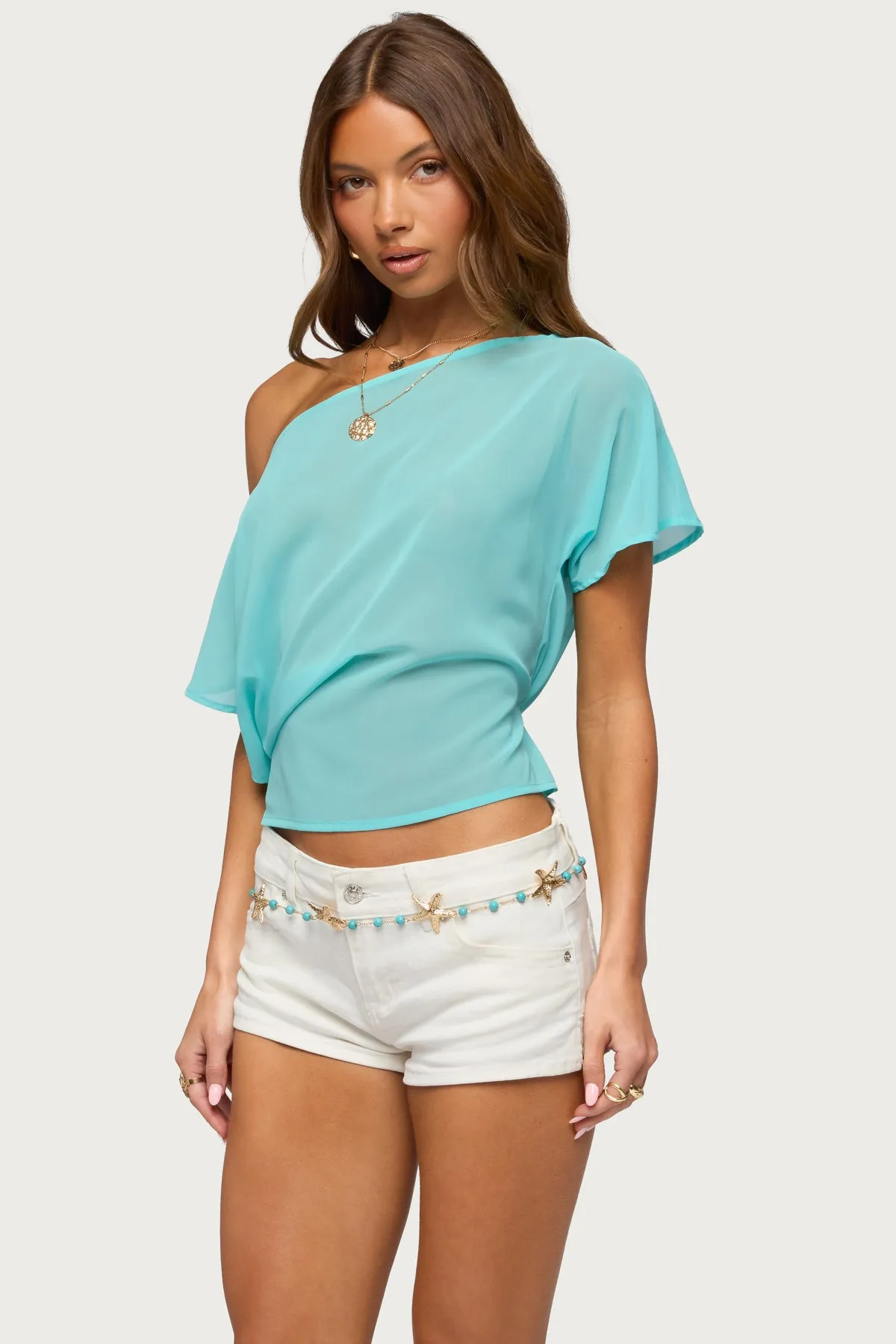 Noria Sheer Chiffon Off Shoulder Top sold by Edikted product image thumbnail 3