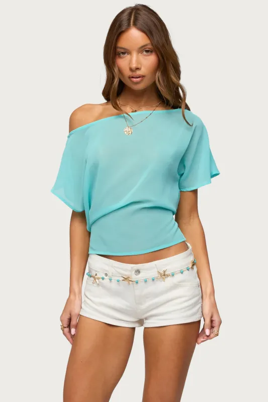 Noria Sheer Chiffon Off Shoulder Top made by Edikted