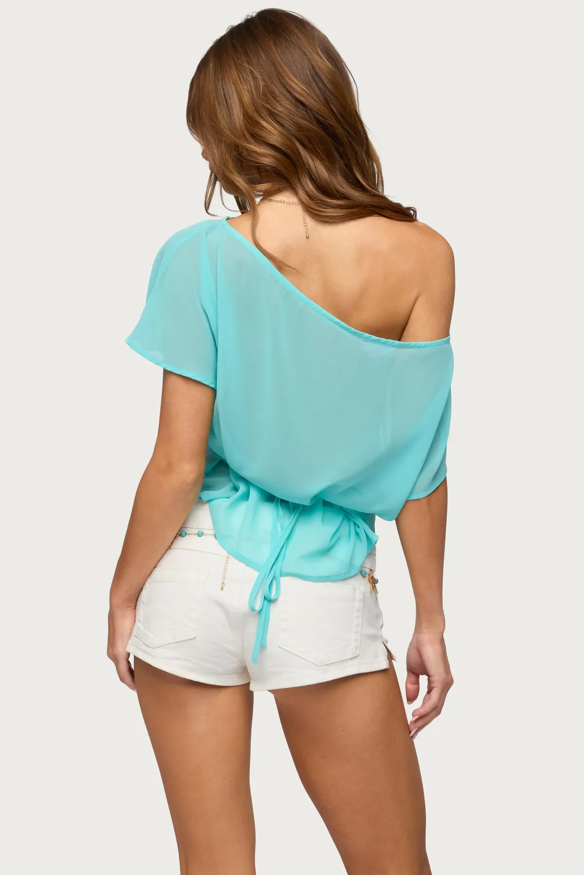 Noria Sheer Chiffon Off Shoulder Top sold by Edikted product image thumbnail 5