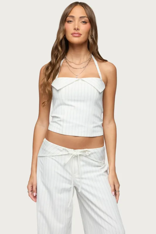 Parker Pinstripe Halter Top made by Edikted