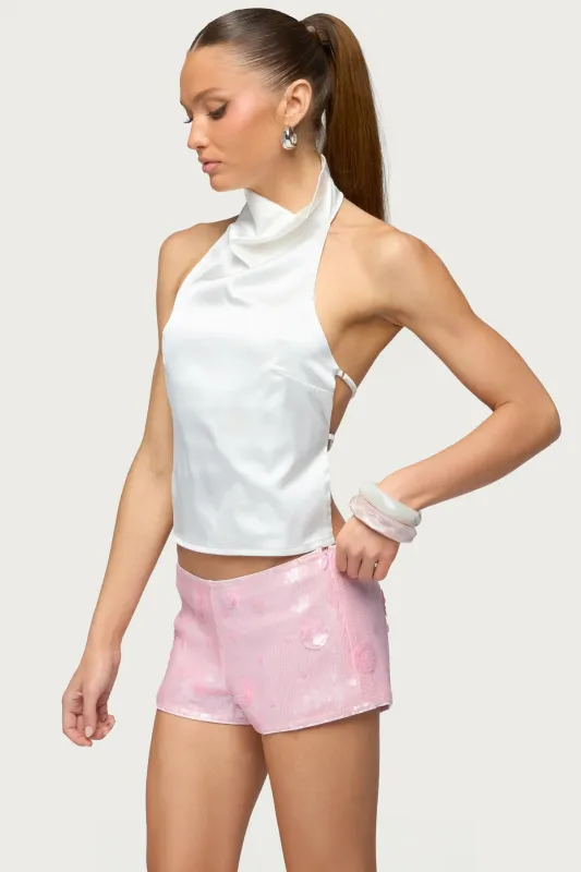 Satin Effect Backless Cowl Neck Top made by Edikted