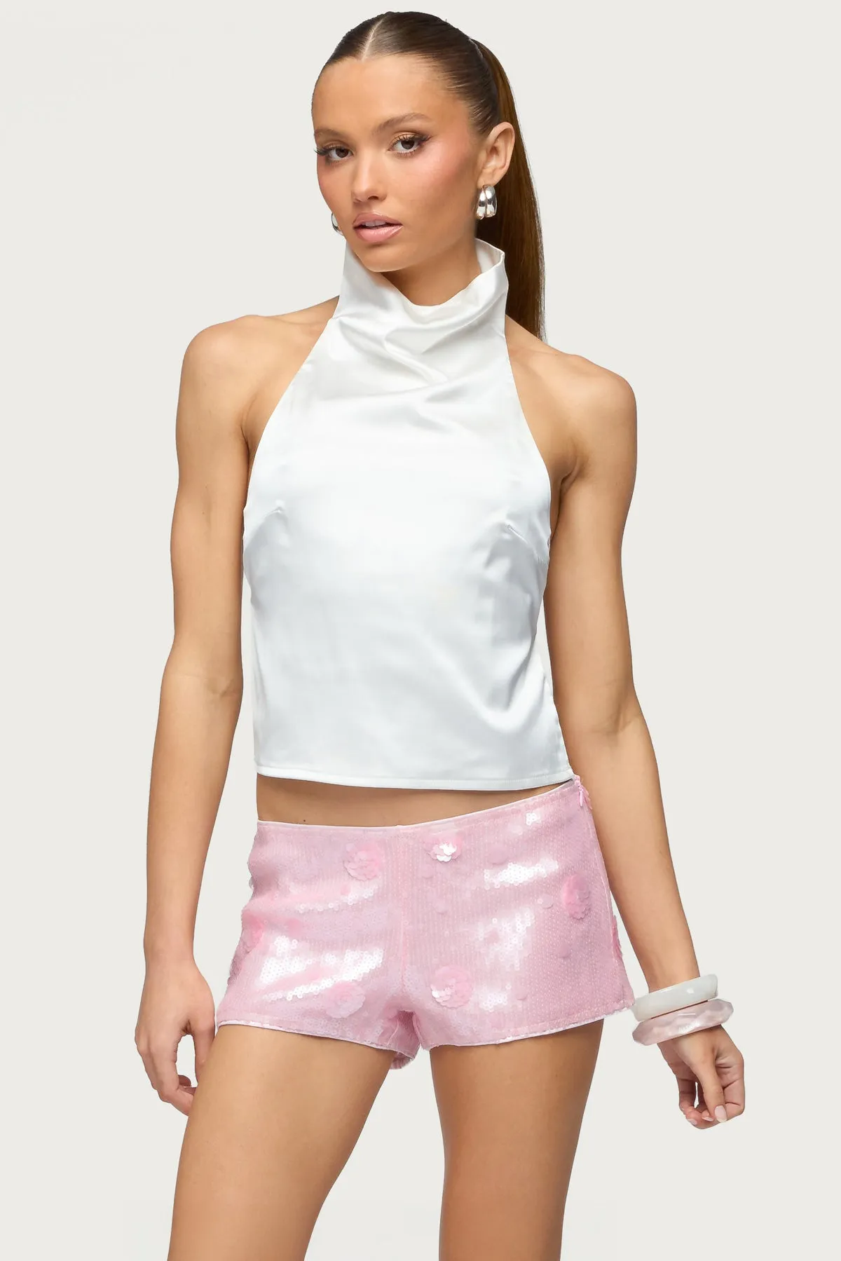 Satin Effect Backless Cowl Neck Top sold by Edikted product image thumbnail 3