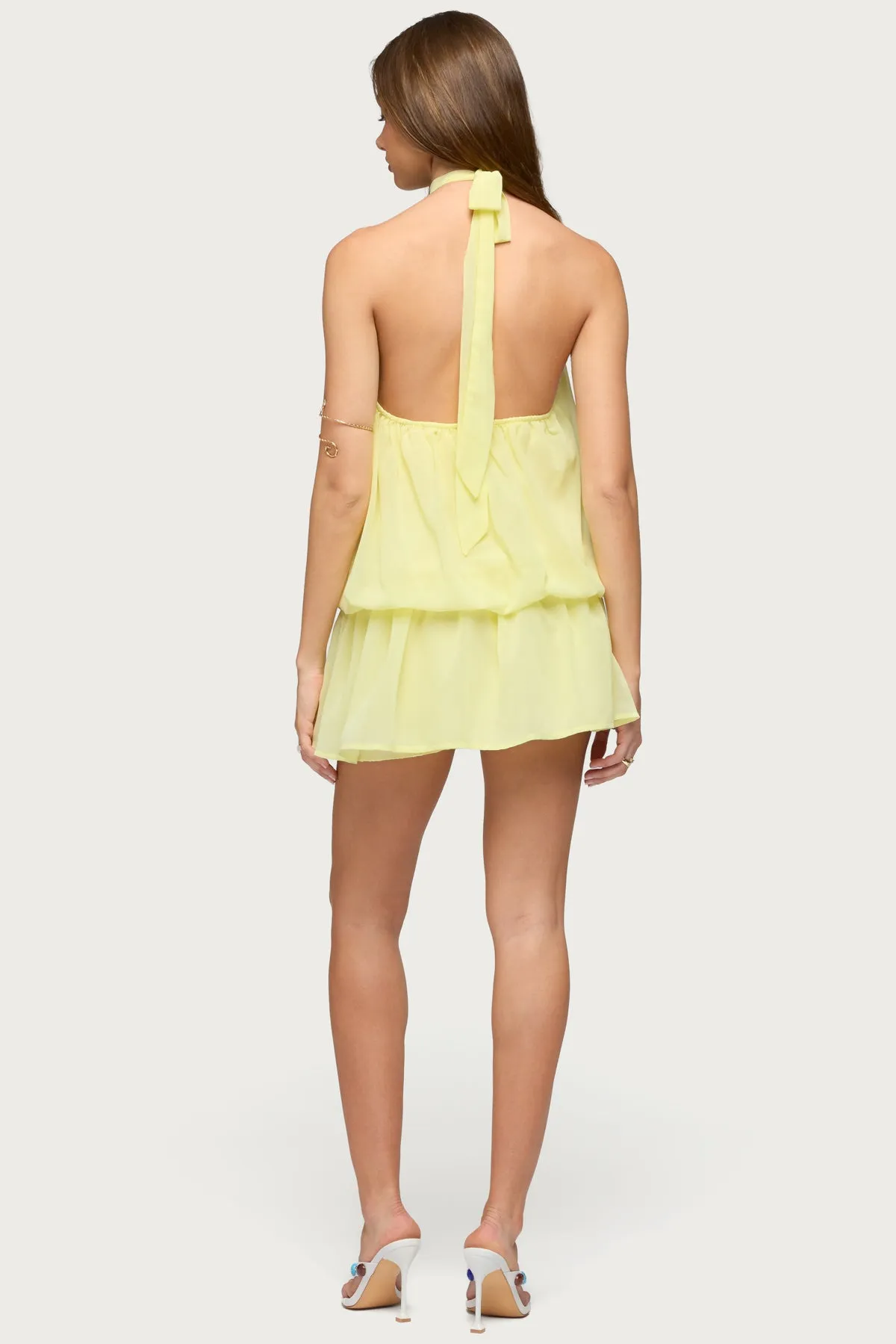 Kortney Chiffon High Neck Mini Dress sold by Edikted product image thumbnail 4