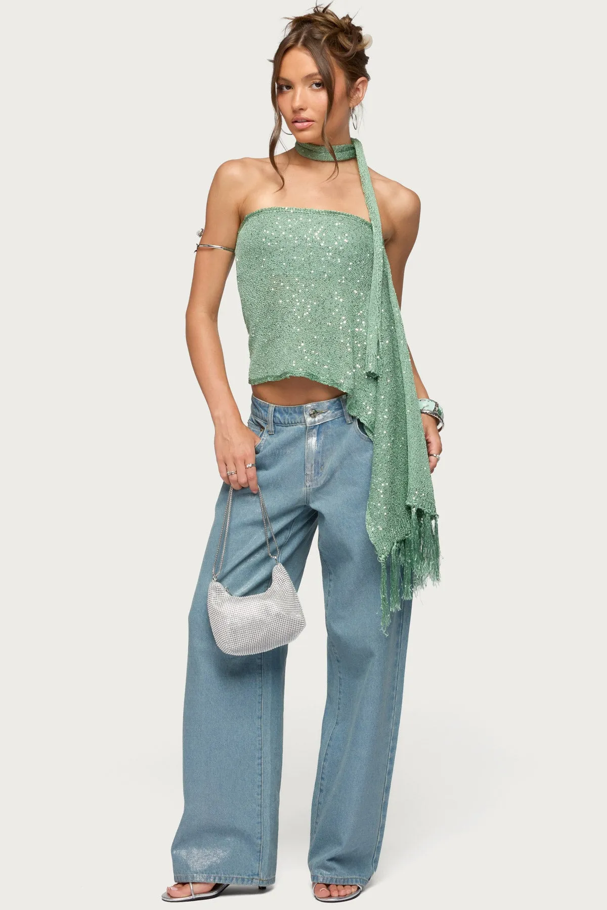 Two Piece Sequin Knit Scarf Top sold by Edikted product image thumbnail 2