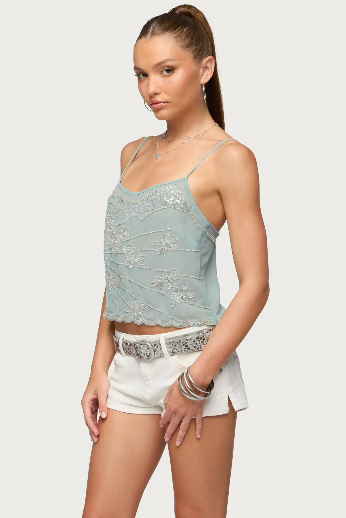 Bead & Sequin Chiffon Tank Top sold by Edikted product image thumbnail 3